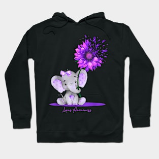 LUPUS AWARENESS Cute Elephant Sunflower Purple Ribbon Hoodie